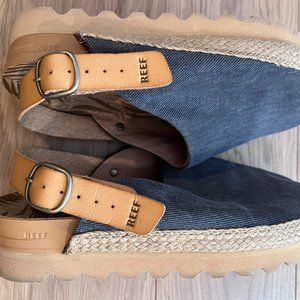 Grey Canvas and Leather Summer Beach Reef Clogs